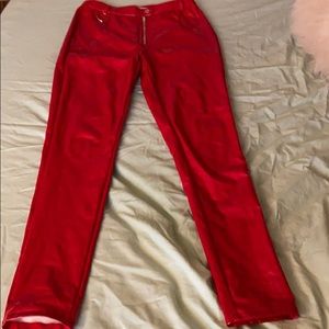 Red leather pants